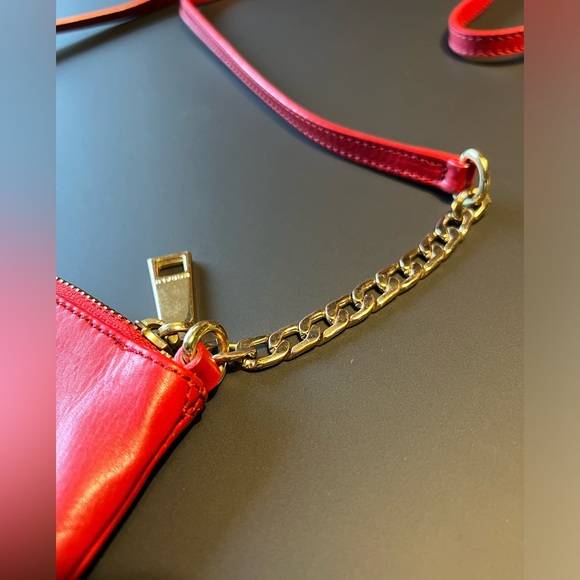 Leather Red Crossbody Bag with Gold Chain and Zip Hardware Detail by Modalu - Picture 10 of 12